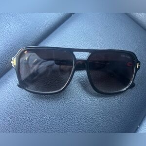Designer inspired dark brown Sunglasses with Gold Accents